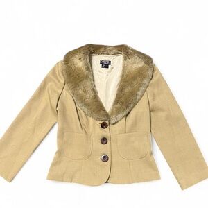 XOXO Neutral Beige Jacket with Faux Fur Trim